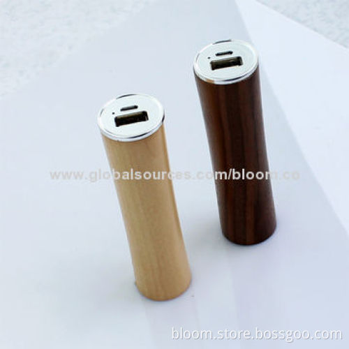 Eco-friendly Tube Power Banks, 2,200mAh, Material of Light/Red/Brown Wood